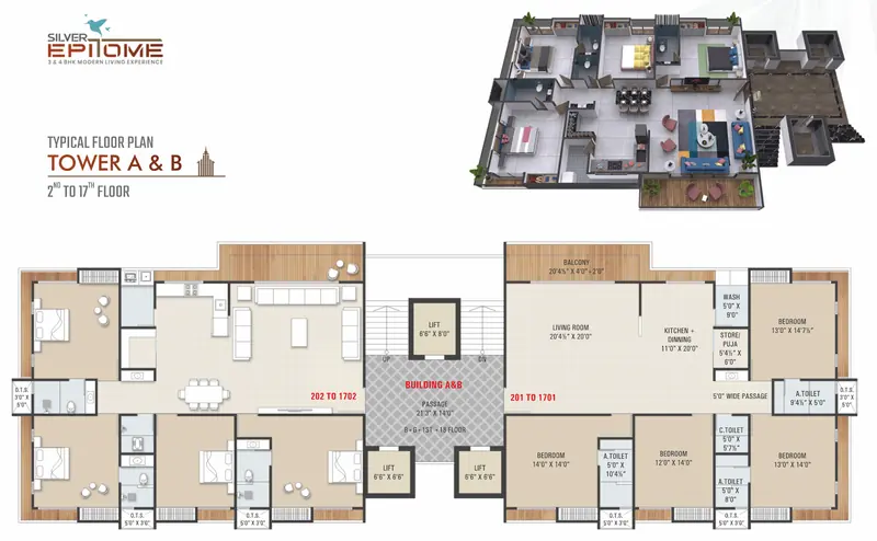 Typical Floor Plan — Tower A & B — Silver Epitome, Parvat Patiya, Surat