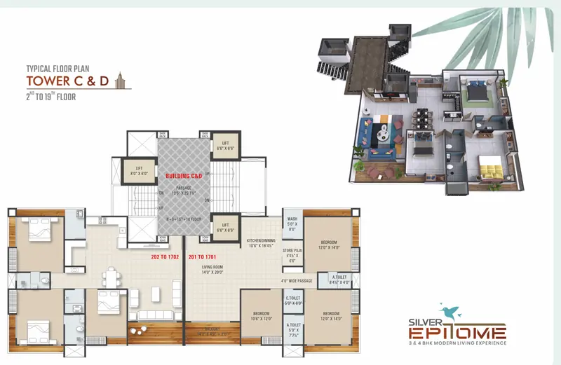Typical Floor Plan — Tower C & D — Silver Epitome, Parvat Patiya, Surat