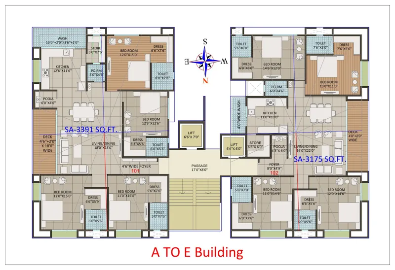 Typical Floor Plan — A to E Building — Tulsivanam, Godadara, Surat